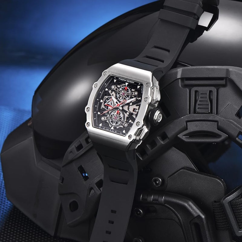 PAGANI DESIGN PD-YS011 Men's Skeleton Quartz Wristwatch with Sapphire Glass and Stainless Steel Case - Image 4